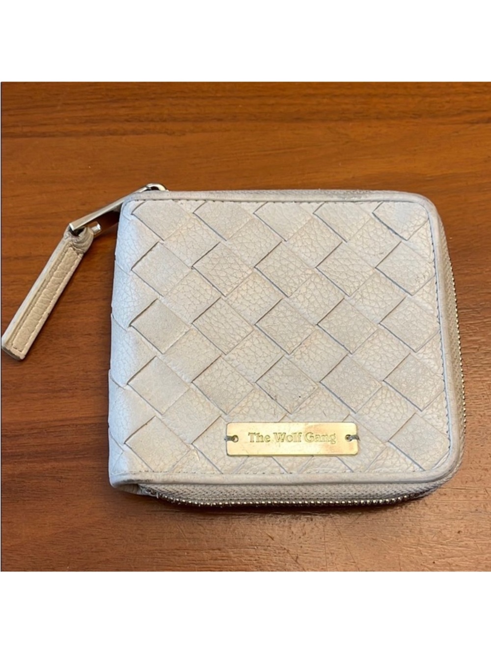 The Wolf Gang cream leather woven leather zip wallet